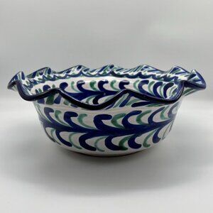 Traditional Spanish Pottery Fruit/Pasta/Serving Bowl Glazed Hand Painted 12-1/4"